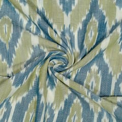 Green and Blue Colour Cotton Ikat Fabric