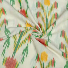 White and Multi Colour Cotton Ikat Fabric