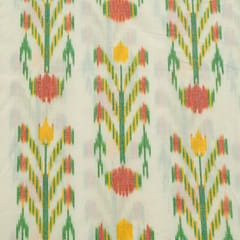 White and Multi Colour Cotton Ikat Fabric