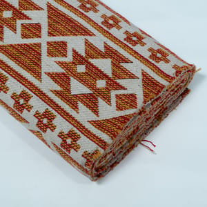 Orange and Beige Geometical Design Cotton Blend Jacquard Fabric
