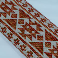 Orange and Beige Geometical Design Cotton Blend Jacquard Fabric