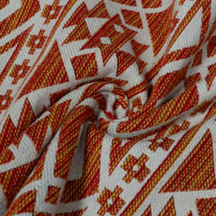Orange and Beige Geometical Design Cotton Blend Jacquard Fabric