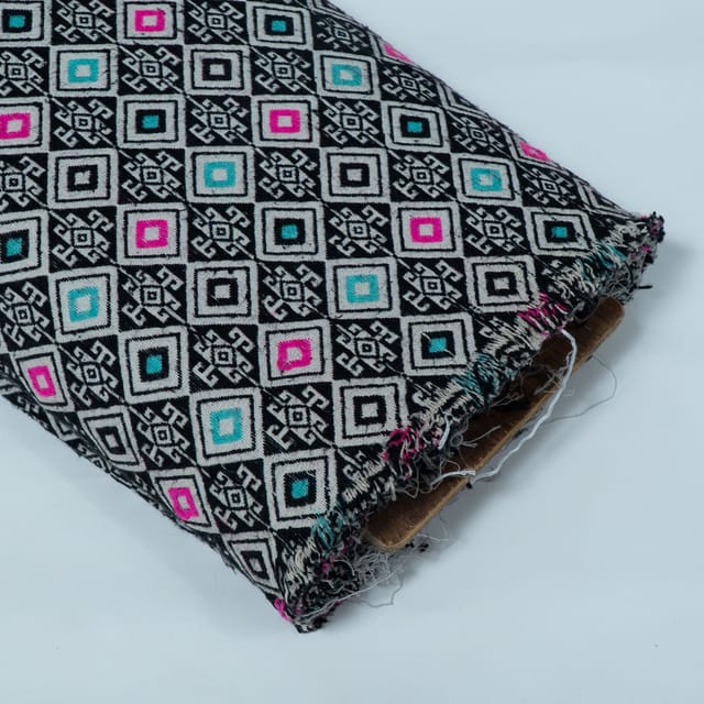 Black and White Abstract Design Cotton Blend Jacqaurd Fabric