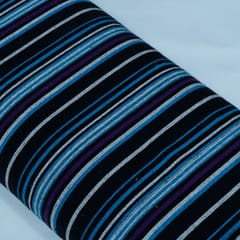 Black Base Blue and Purple Stripe Design Cotton Blend Jacquard Fabric