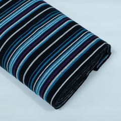 Black Base Blue and Purple Stripe Design Cotton Blend Jacquard Fabric
