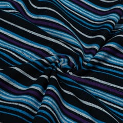 Black Base Blue and Purple Stripe Design Cotton Blend Jacquard Fabric