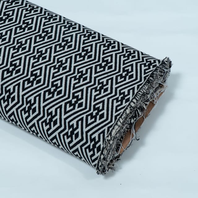 Black and White Cotton Blend Jacquard Fabric