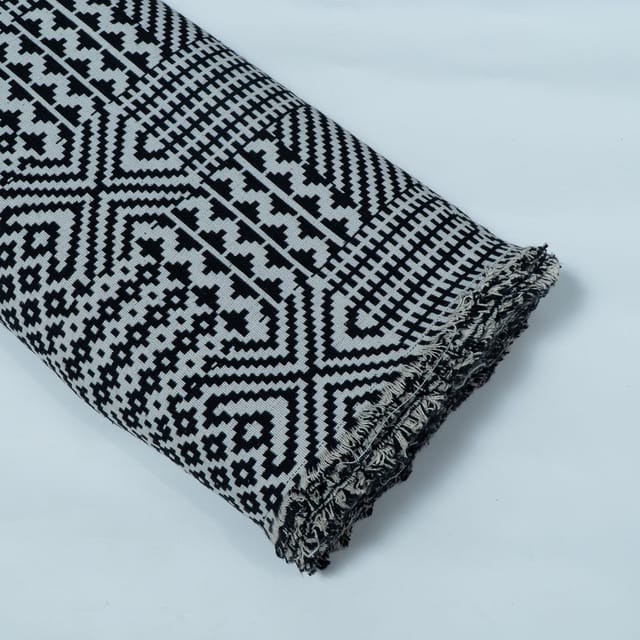 Black and White Cotton Blend Jacquard Fabric