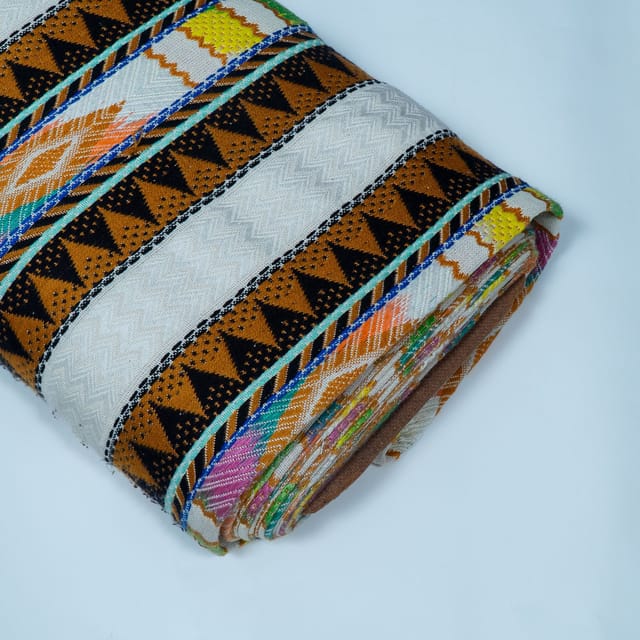 White and MultiColor Cotton Acrylic Jacquard Fabric