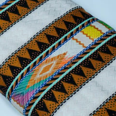 White and MultiColor Cotton Acrylic Jacquard Fabric