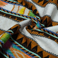 White and MultiColor Cotton Acrylic Jacquard Fabric