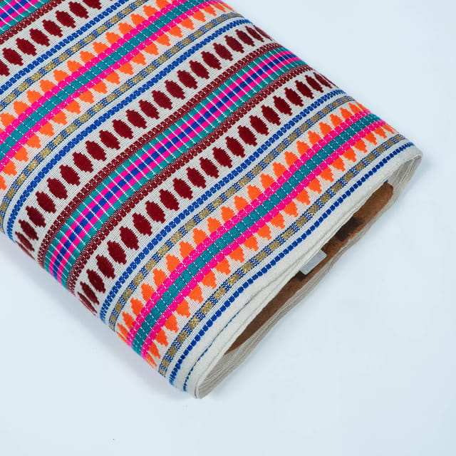 Maroon Capsule Design Cotton Acrylic Jacquard Fabric