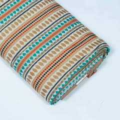 Green and Beige Capsule Design Cotton Acrylic Jacquard Fabric