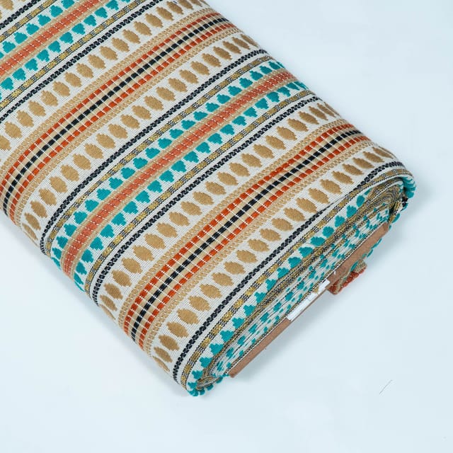 Green and Beige Capsule Design Cotton Acrylic Jacquard Fabric