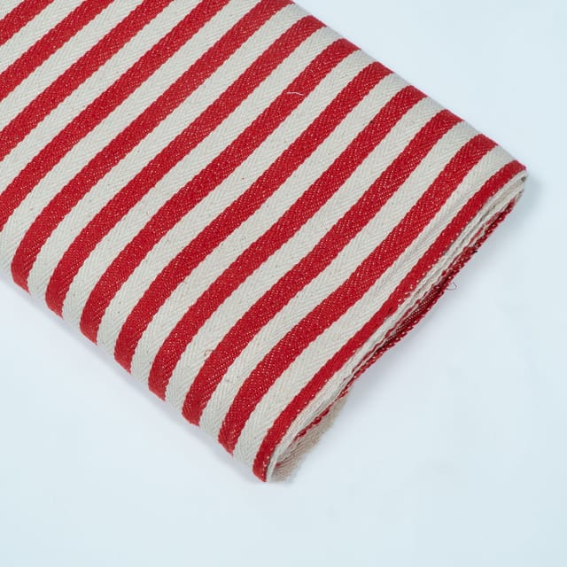 White and Red Stripe Cotton Jacquard Fabric