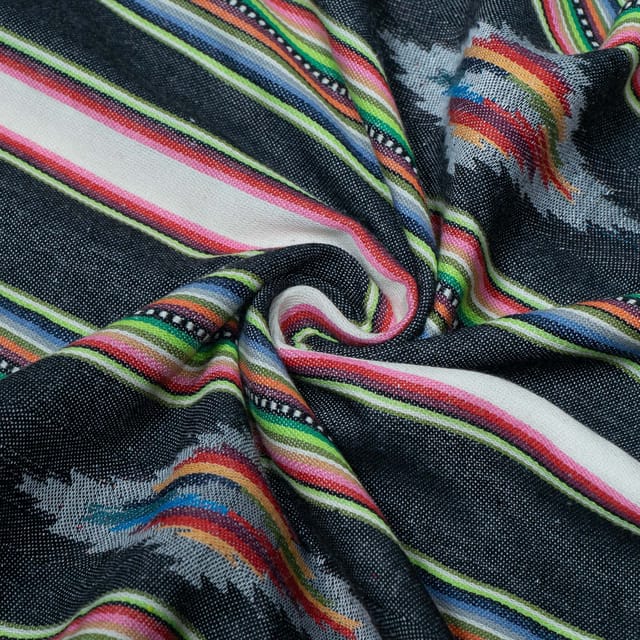 Black and MultiColor Lightweight Cotton Jacquard Fabric