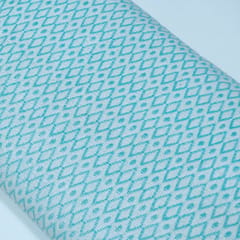 Sky Blue and White Small Design Cotton Jacquard Fabric