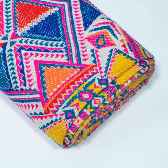 MultiColor Geometric Design Cotton Acrylic Jacquard Fabric