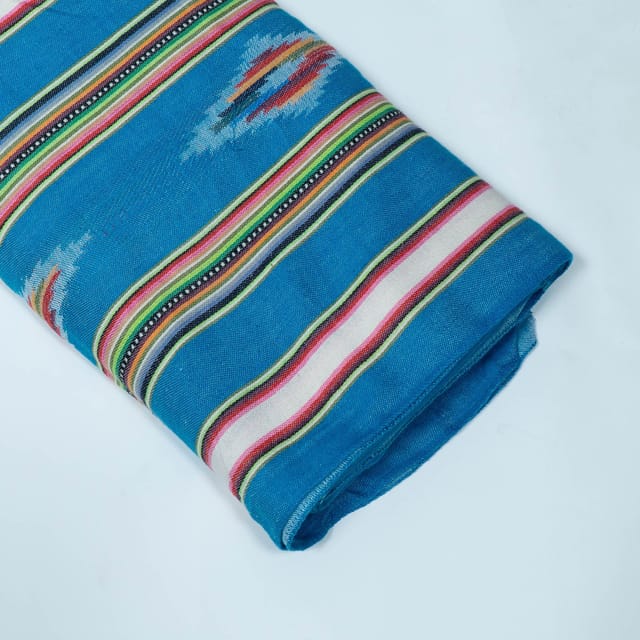 Blue and MultiColor Lightweight Cotton Jacquard Fabric
