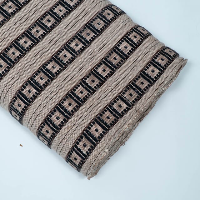 Beige and Black Stripe Design Cotton Blend Jacquard Fabric