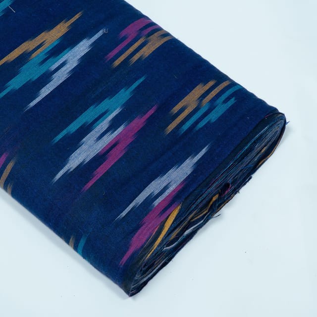 Cream and Green Design Cotton Ikat Fabric