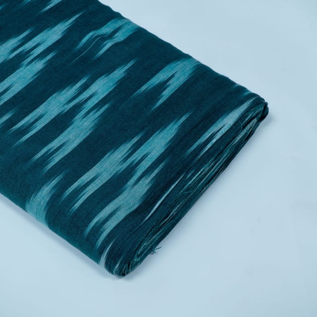 Teal Blue Color Cotton Ikat Fabric