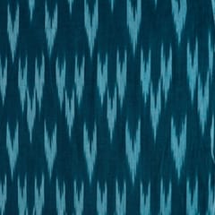 Teal Blue Color Cotton Ikat Fabric