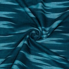 Teal Blue Color Cotton Ikat Fabric