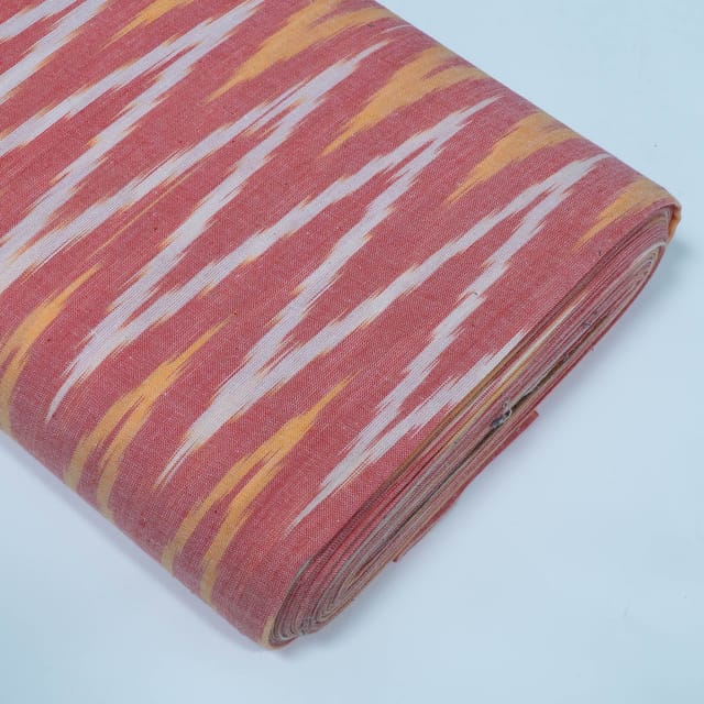 Pink Base White and Yellow Chevron Cotton Ikat Fabric