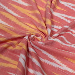 Pink Base White and Yellow Chevron Cotton Ikat Fabric