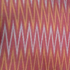 Pink Base White and Yellow Chevron Cotton Ikat Fabric