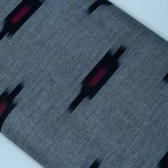 Grey Base Black and Red Design Cotton Ikat Fabric
