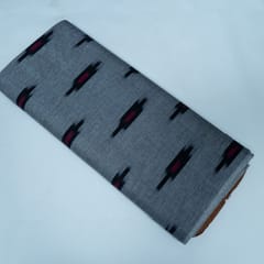 Grey Base Black and Red Design Cotton Ikat Fabric