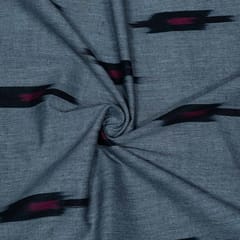 Grey Base Black and Red Design Cotton Ikat Fabric