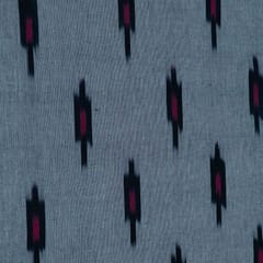 Grey Base Black and Red Design Cotton Ikat Fabric