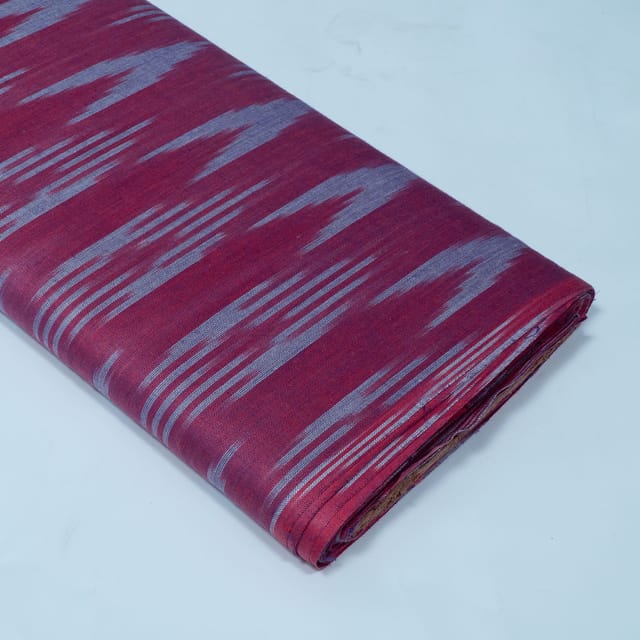Dark Pink and Blue Design Cotton Ikat Fabric