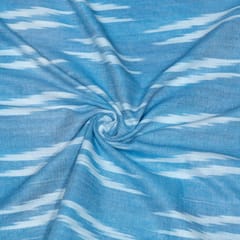 Sky Blue and White Design Cotton Ikat Fabric