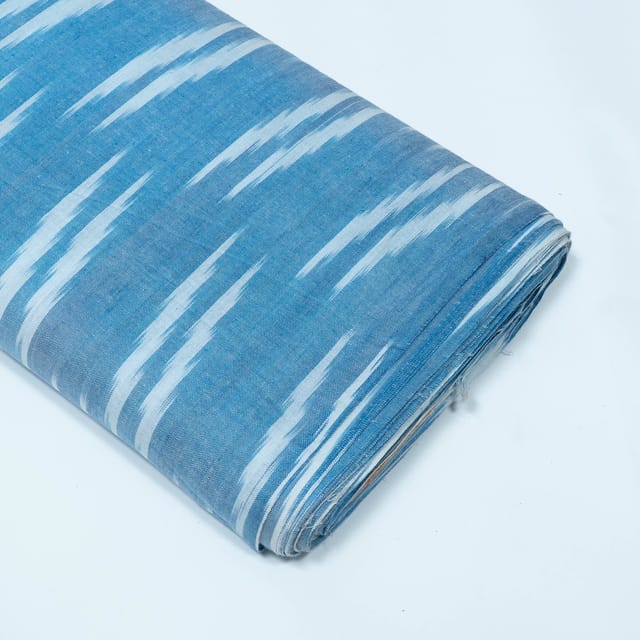 Sky Blue and White Design Cotton Ikat Fabric