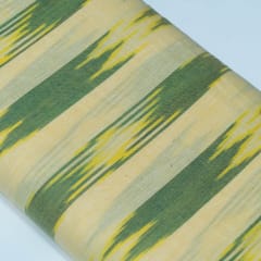 Cream and Green Stripe Design Cotton Ikat Fabric