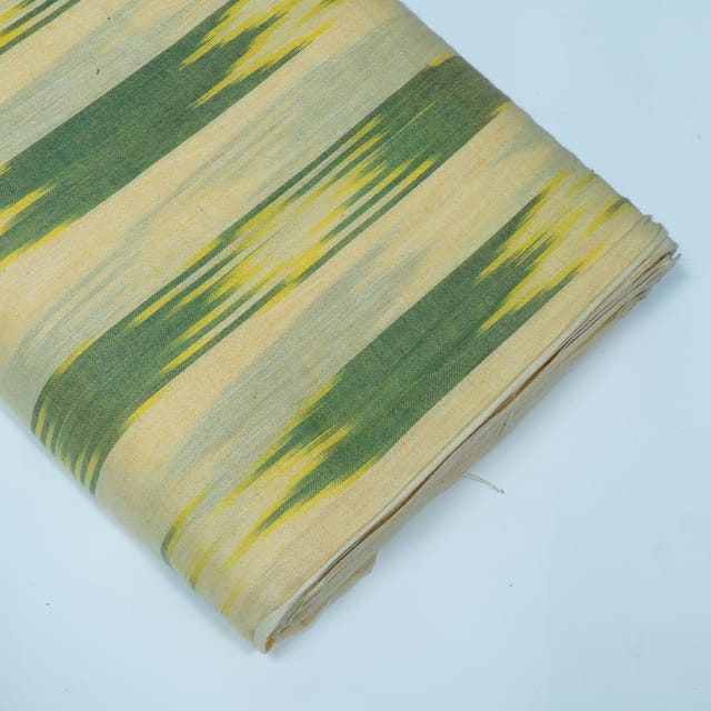 Cream and Green Stripe Design Cotton Ikat Fabric