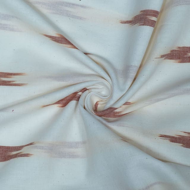 White and Brown Design Cotton Ikat Fabric