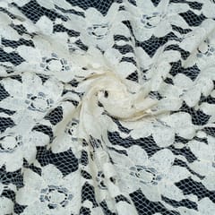 White Dyeable Floral Design Cotton Nylon Net Fabric