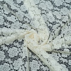 White Dyeable Floral Design Cotton Nylon Net Fabric