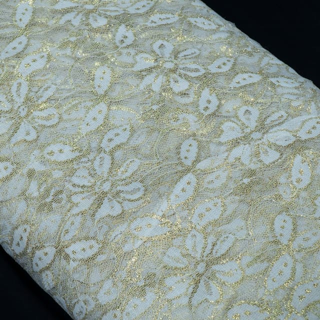 White Dyeable Floral Design Cotton Nylon Net Fabric