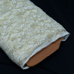 White Dyeable Floral Design Cotton Nylon Net Fabric