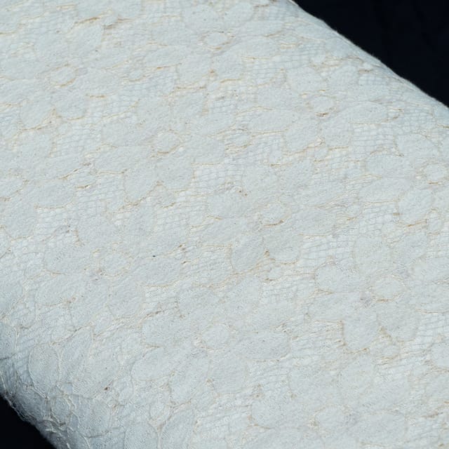 White Dyeable Floral Design Cotton Nylon Net Fabric