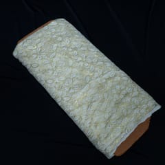 White Dyeable Floral Design Cotton Nylon Net Fabric