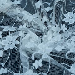 White Dyeable Floral Design Cotton Nylon Lurex Net Fabric