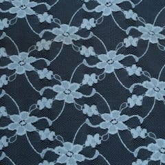 White Dyeable Floral Design Cotton Nylon Lurex Net Fabric