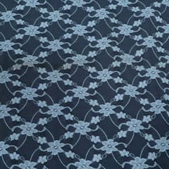 White Dyeable Floral Design Cotton Nylon Lurex Net Fabric